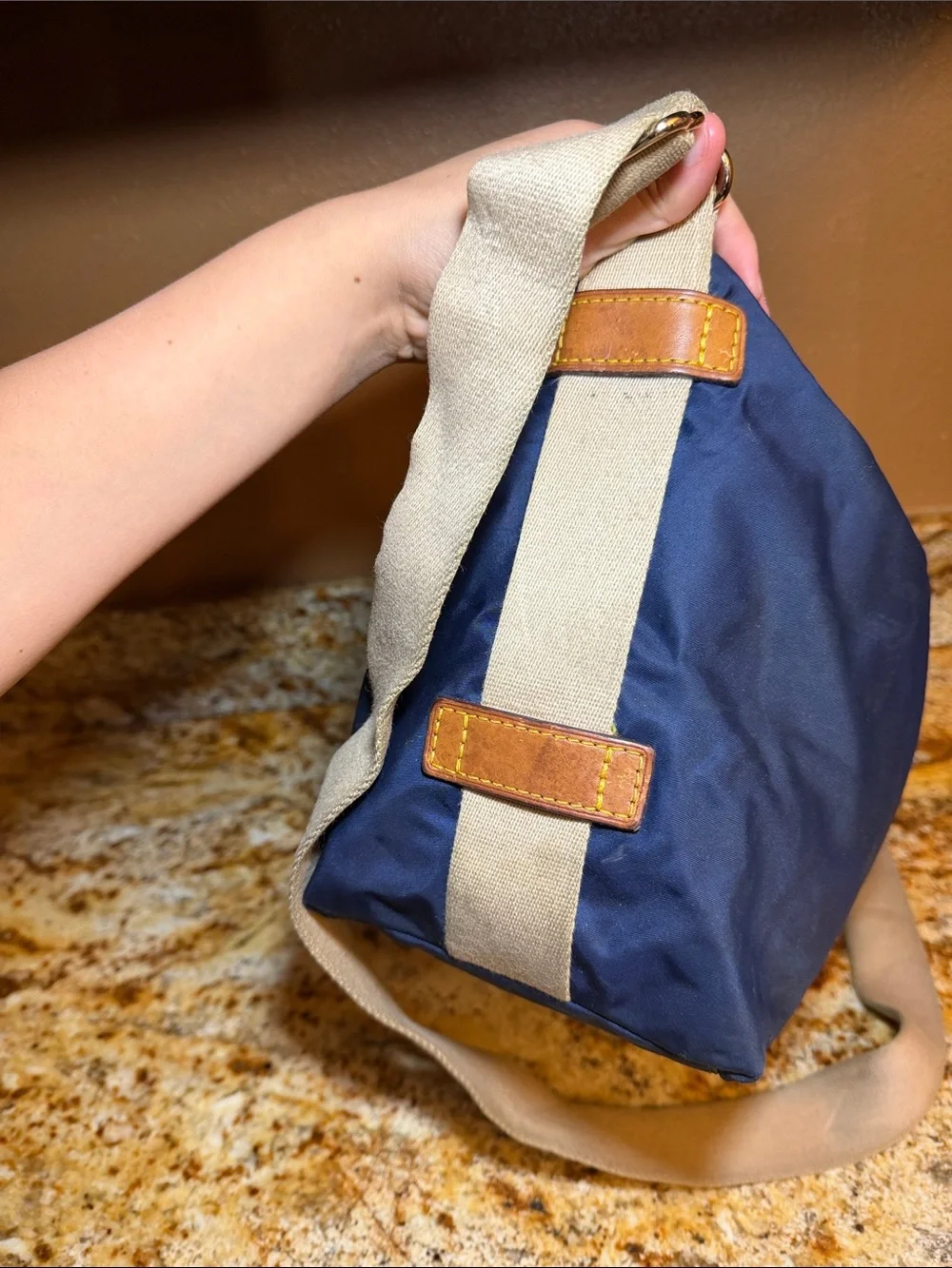 Dooney & Bourke Navy Nylon Messenger Bag with Tan Leather Trim